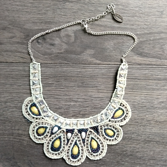 Tanjore Statement Piece Vibrant Colors Bib Style Necklace Silvertone - Picture 2 of 10